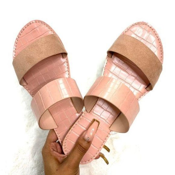 Double Strap Croc & Faux Suede Sandals - Picture 6 of 6